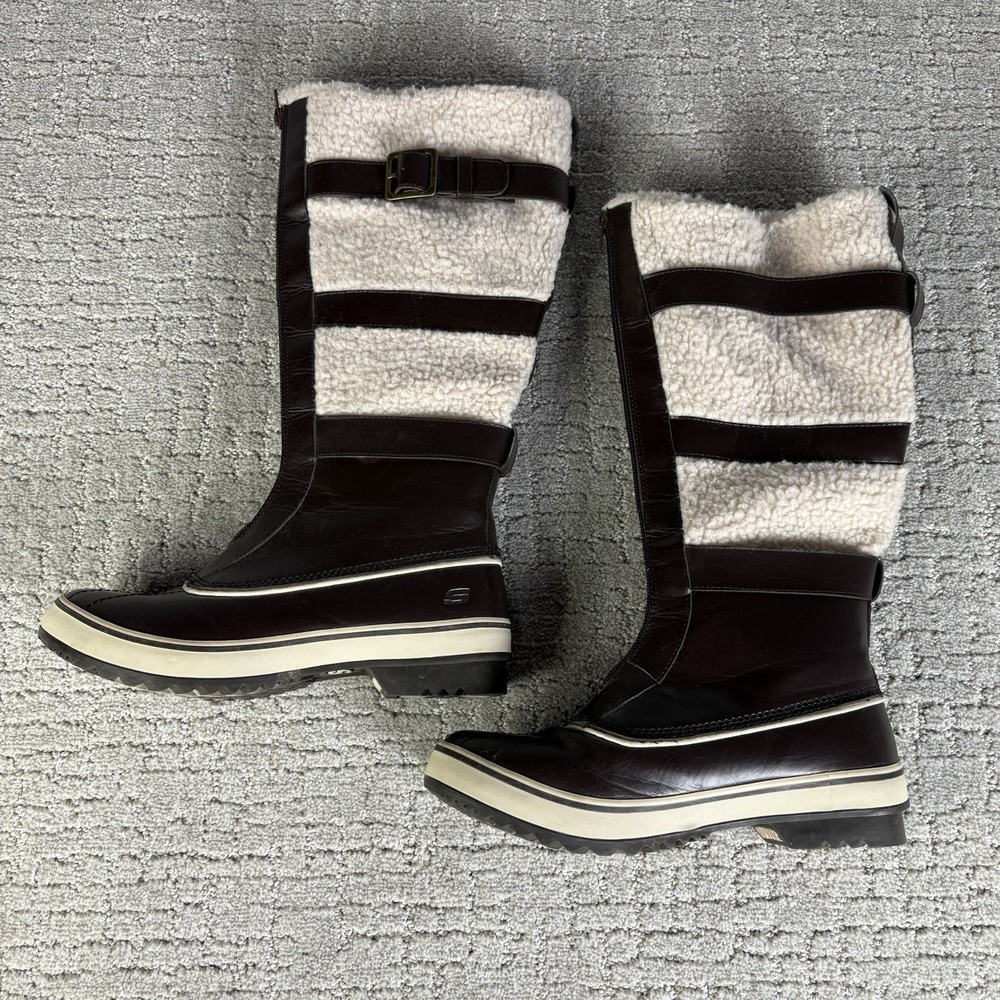 Skechers Tall Brown HIGHLANDERS Alaskan Range Faux Fur Outdoor Boots ~ size 8